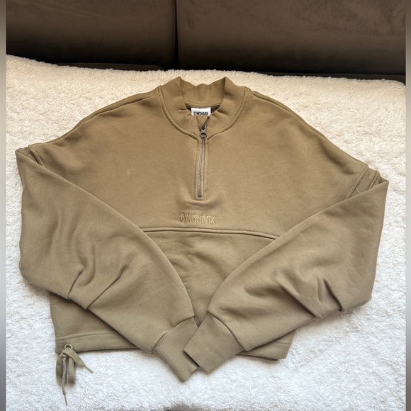 Gymshark Heavy Weight Khaki Quarter-Zip Pullover - Picture 2 of 4